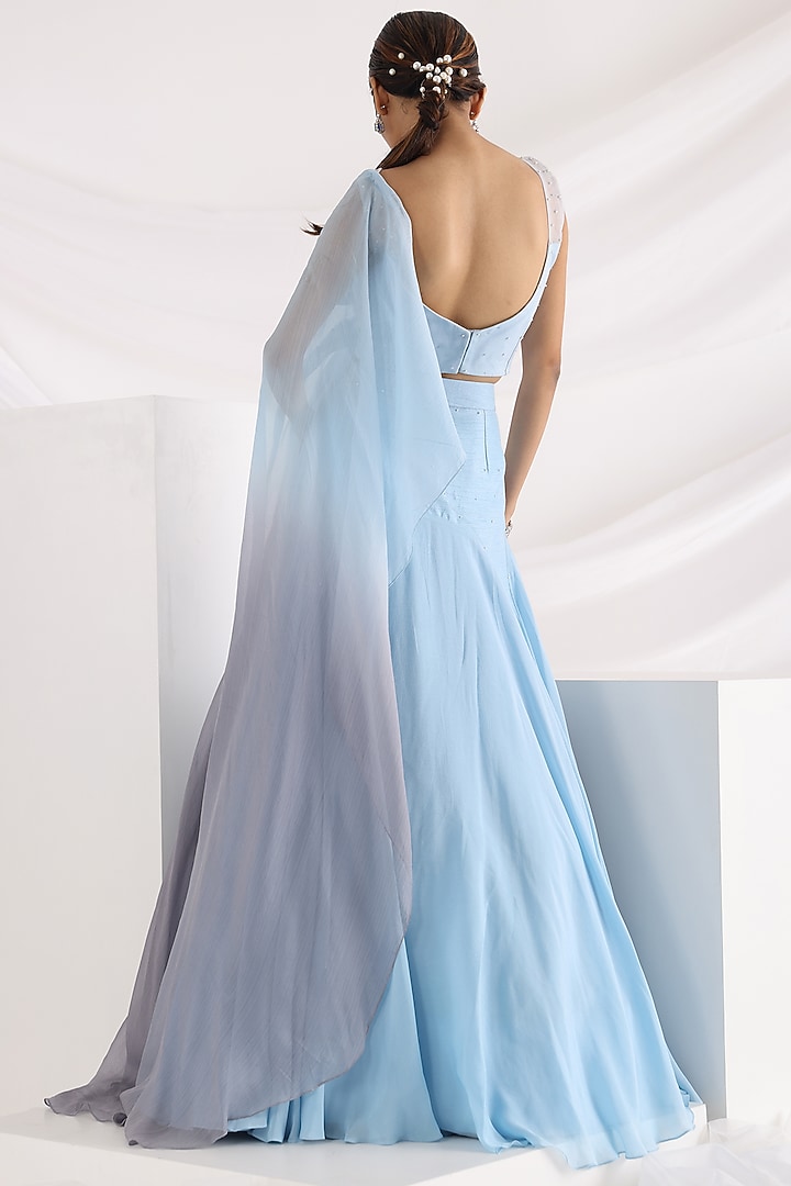 Light Blue Bam Silk & Taffeta Embroidered Wedding Lehenga Set by Smriti by Anju Agarwal at Pernia's Pop Up Shop