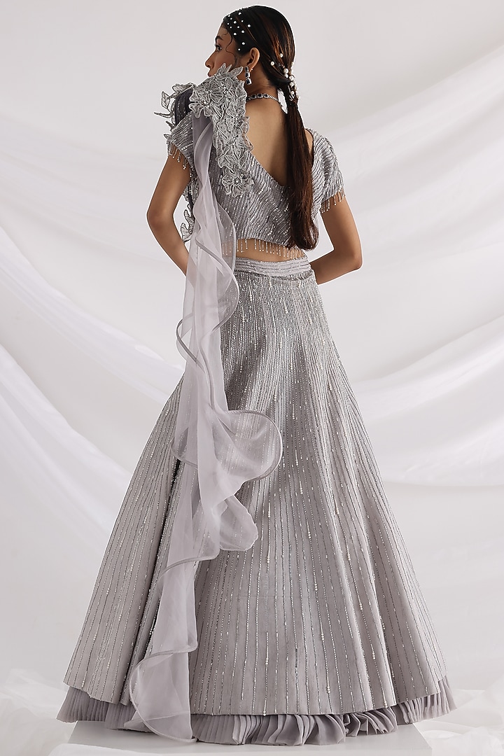 Grey Taffeta & Organza Wedding Lehenga Set by Smriti by Anju Agarwal at Pernia's Pop Up Shop