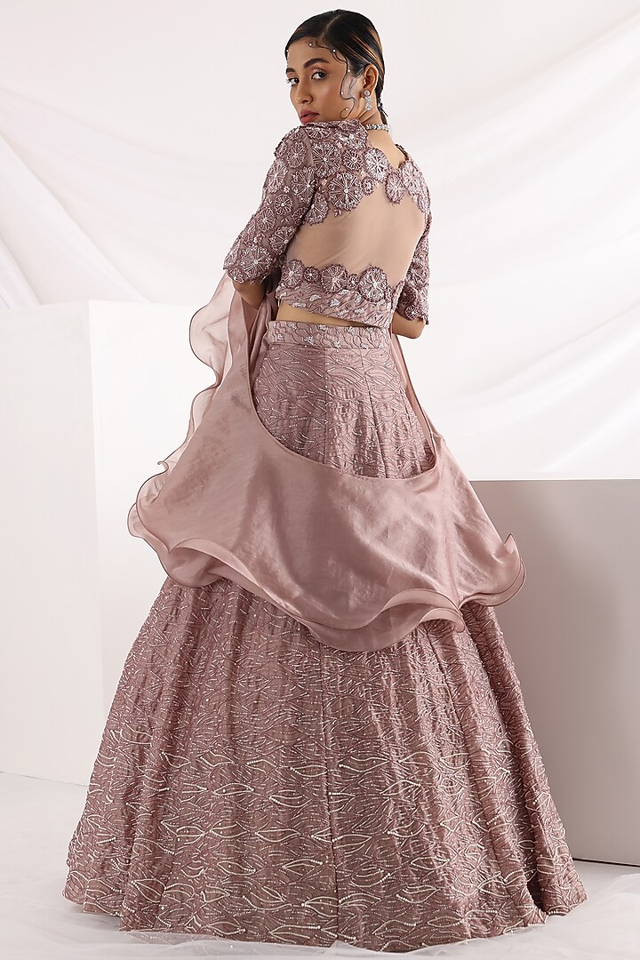 Rose Gold Satin Organza & Taffeta Wedding Lehenga Set by Smriti by Anju Agarwal at Pernia's Pop Up Shop