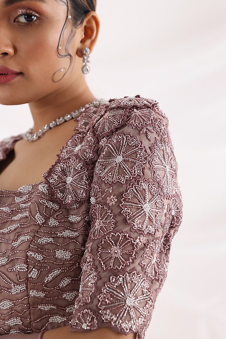 Rose Gold Satin Organza & Taffeta Wedding Lehenga Set by Smriti by Anju Agarwal at Pernia's Pop Up Shop