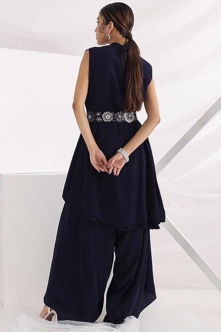 Dark Purple Crepe & Taffeta Co-Ord Set by Smriti by Anju Agarwal at Pernia's Pop Up Shop