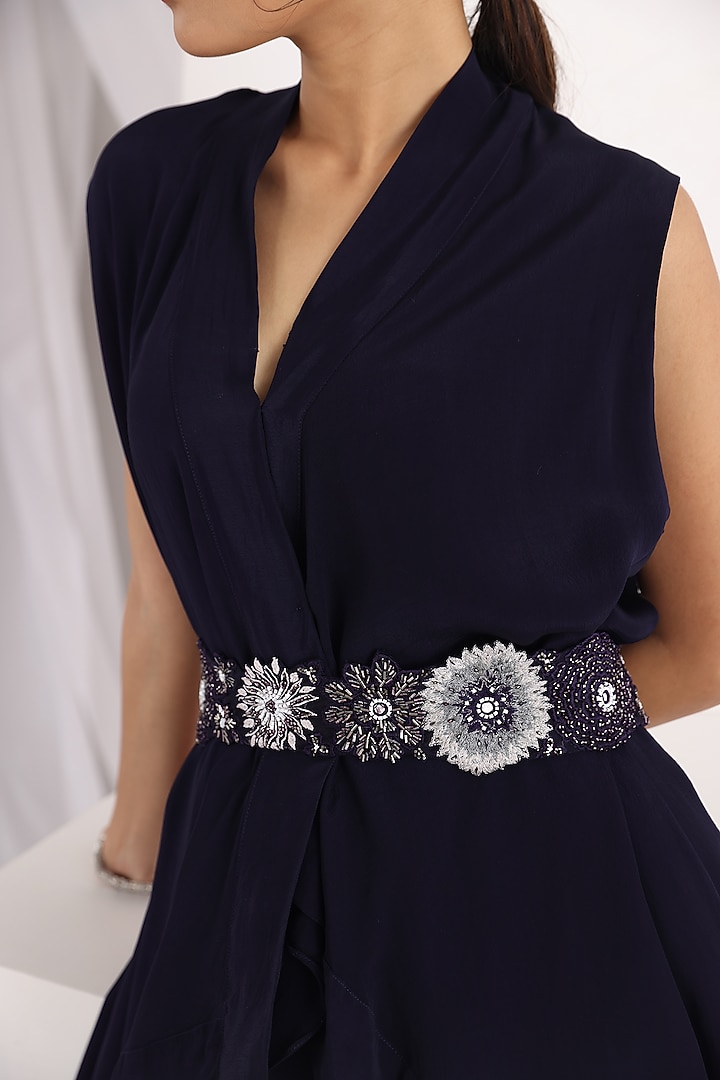 Dark Purple Crepe & Taffeta Co-Ord Set by Smriti by Anju Agarwal at Pernia's Pop Up Shop