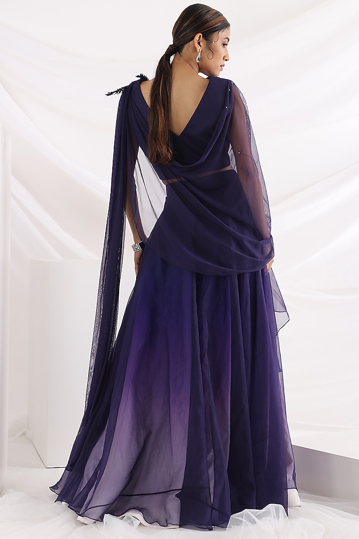 Purple Chinon & Organza Lehenga Set by Smriti by Anju Agarwal at Pernia's Pop Up Shop