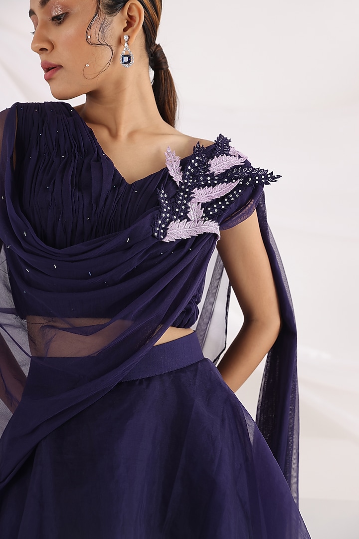 Purple Chinon & Organza Lehenga Set by Smriti by Anju Agarwal at Pernia's Pop Up Shop