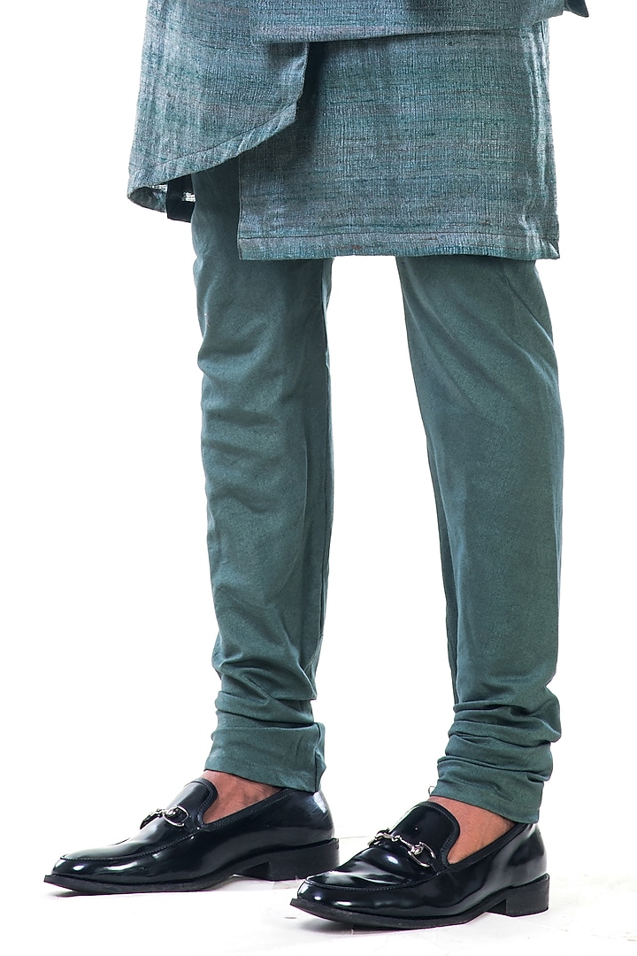 Dull Green Cotton Silk Kurta Set With Bundi Jacket by Smriti By Anju Agarwal Men at Pernia's Pop Up Shop