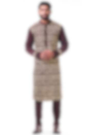 Chocolate Brown Cord Embroidered Kurta Set by Smriti By Anju Agarwal Men