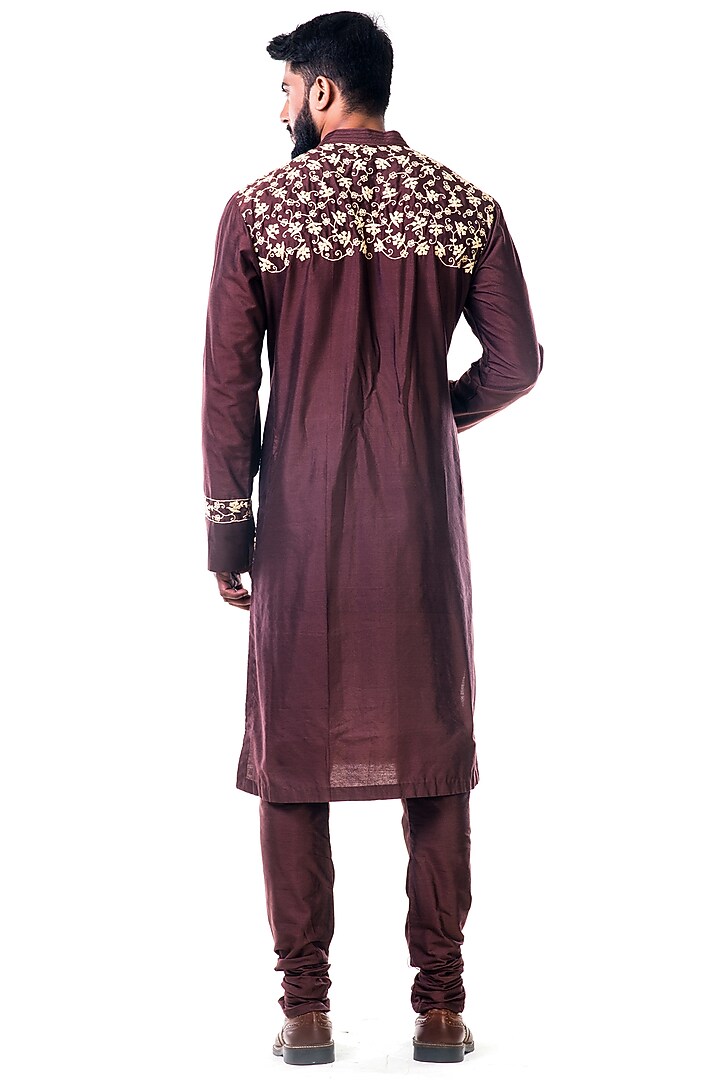 Tobacco Cotton Silk Printed Kurta Set by Smriti By Anju Agarwal Men at Pernia's Pop Up Shop