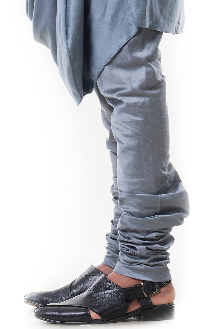 Grey Silk Cowl Kurta Set With Waist Coat by Smriti By Anju Agarwal Men at Pernia's Pop Up Shop