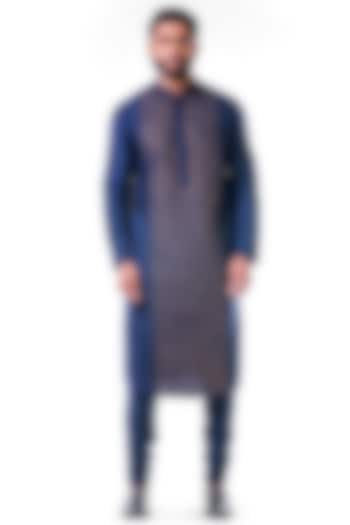 Midnight Blue Embroidered Kurta Set by Smriti By Anju Agarwal Men