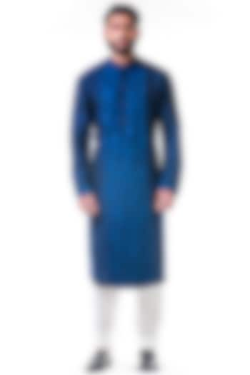 Cobalt Blue Aari Embroidered Kurta Set by Smriti By Anju Agarwal Men