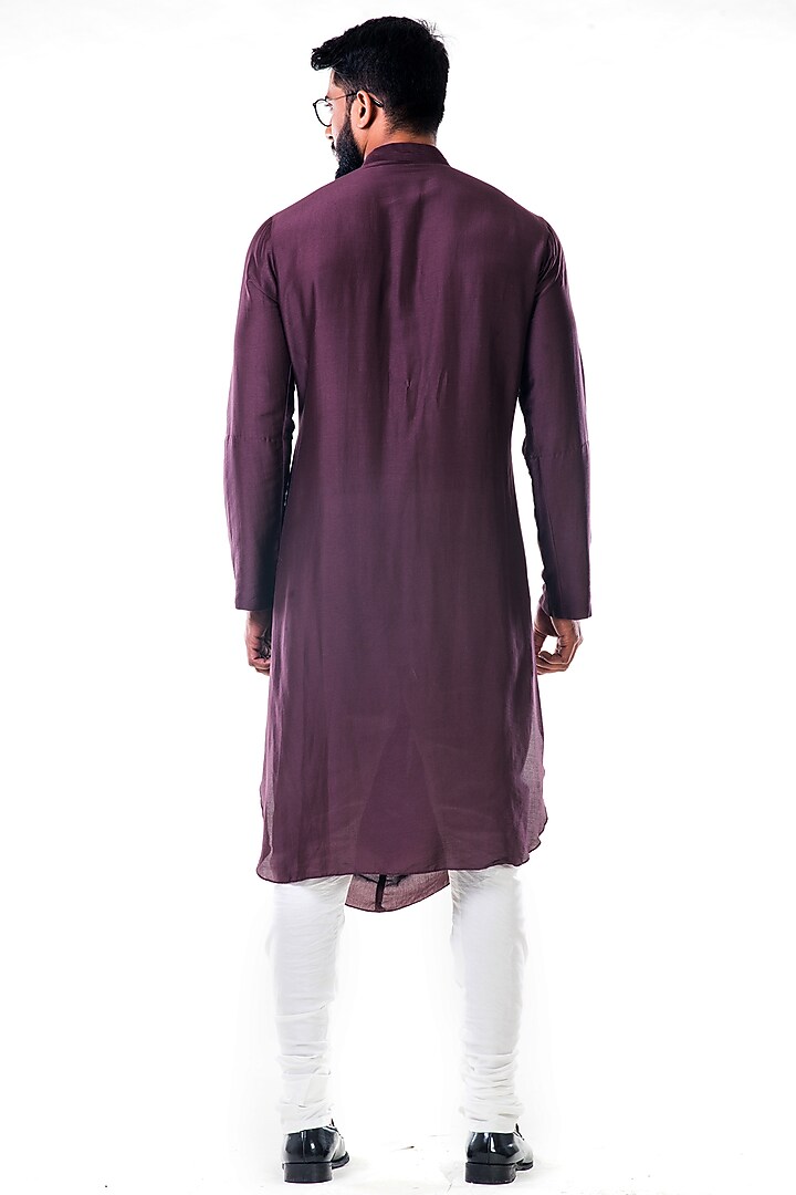 Purple Silk Cowl Kurta Set by Smriti By Anju Agarwal Men at Pernia's Pop Up Shop