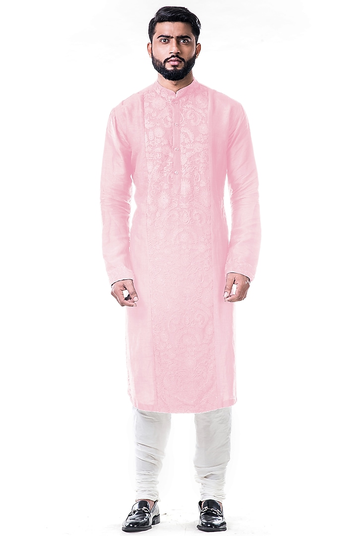 Pink Aari Embroidered Kurta Set by Smriti By Anju Agarwal Men at Pernia's Pop Up Shop
