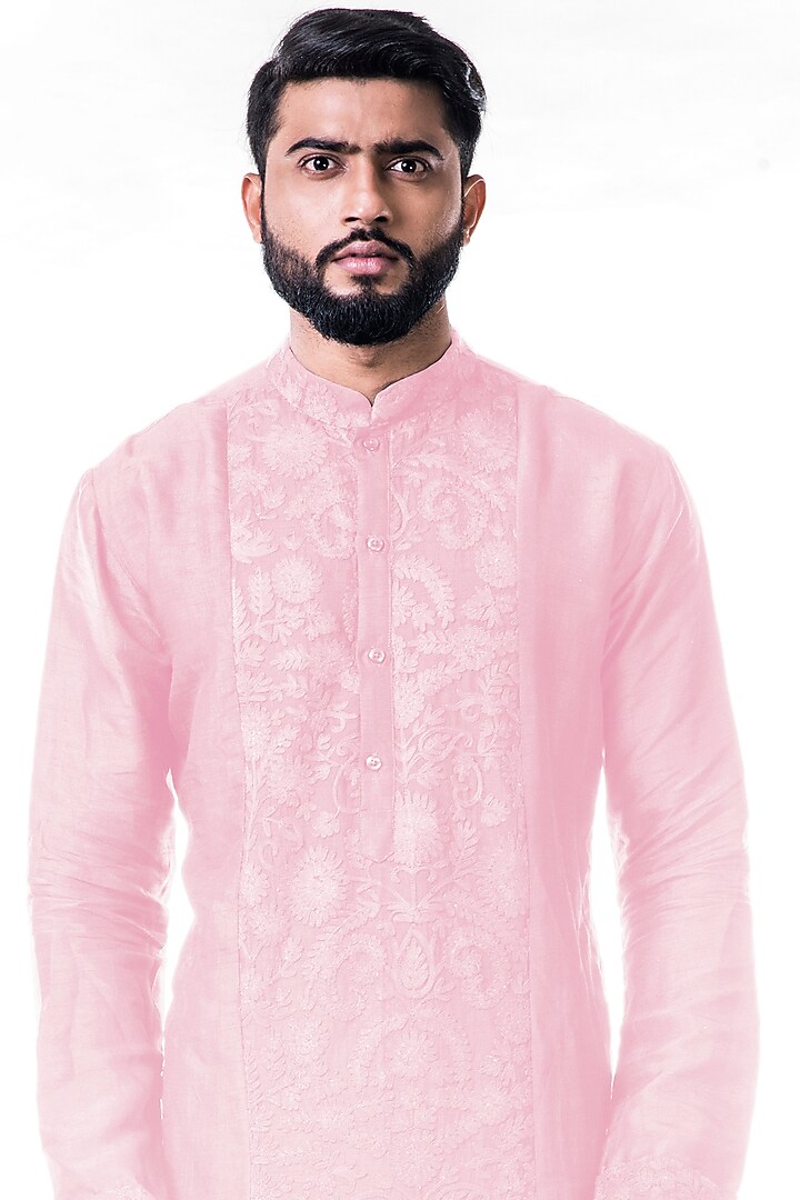 Pink Aari Embroidered Kurta Set by Smriti By Anju Agarwal Men at Pernia's Pop Up Shop