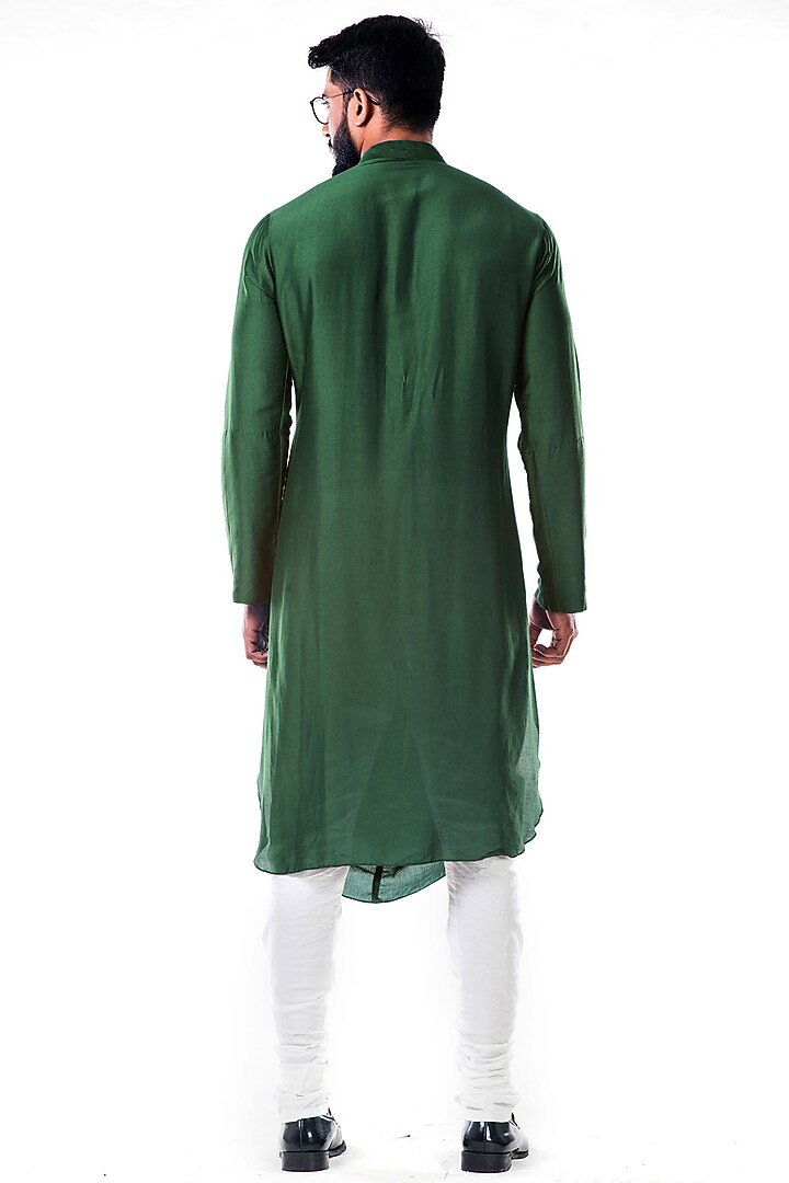 Green Silk Cowl Kurta Set by Smriti By Anju Agarwal Men at Pernia's Pop Up Shop