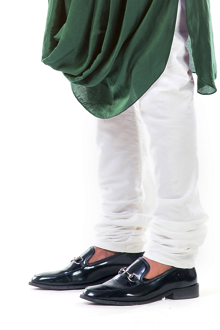Green Silk Cowl Kurta Set by Smriti By Anju Agarwal Men at Pernia's Pop Up Shop