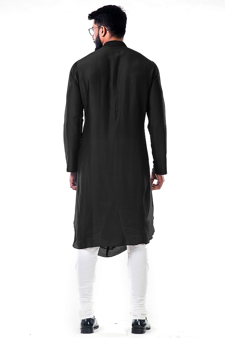 Black Double Cowl Kurta Set by Smriti By Anju Agarwal Men at Pernia's Pop Up Shop