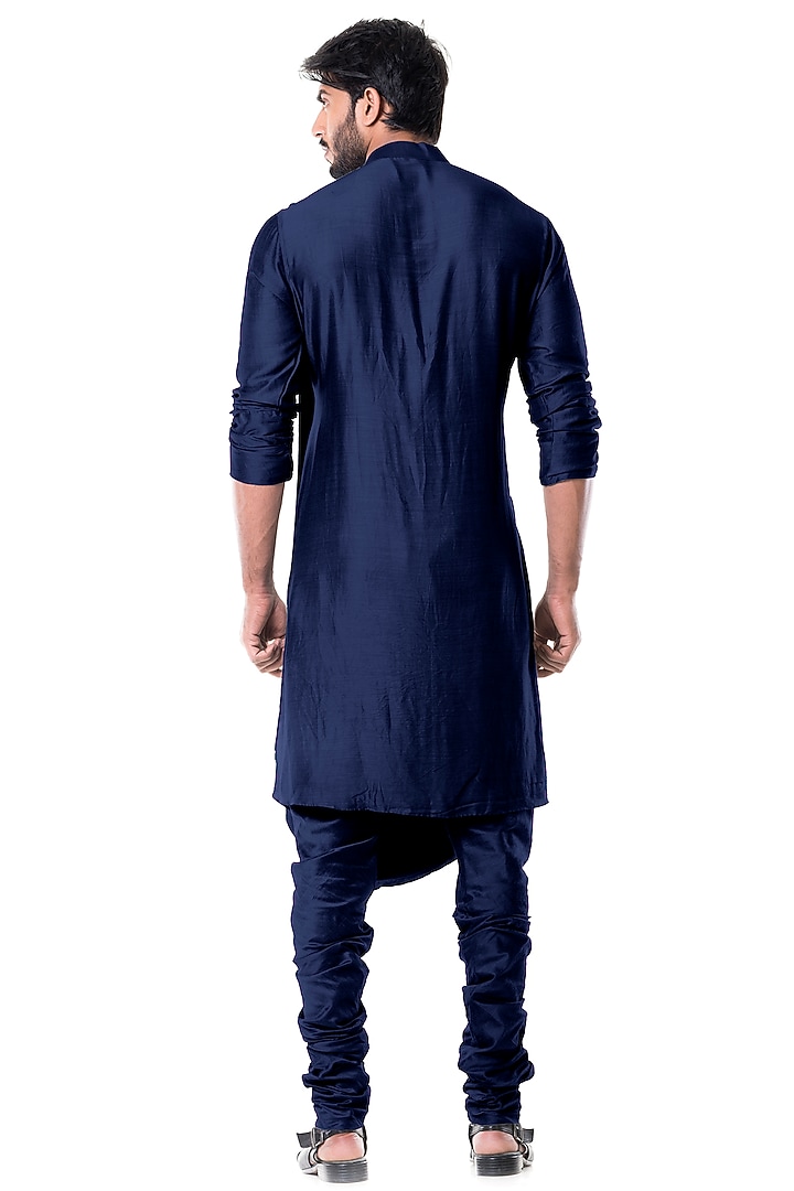 Navy Blue Silk Cowl Kurta Set by Smriti By Anju Agarwal Men at Pernia's Pop Up Shop
