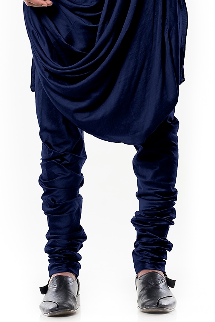 Navy Blue Silk Cowl Kurta Set by Smriti By Anju Agarwal Men at Pernia's Pop Up Shop