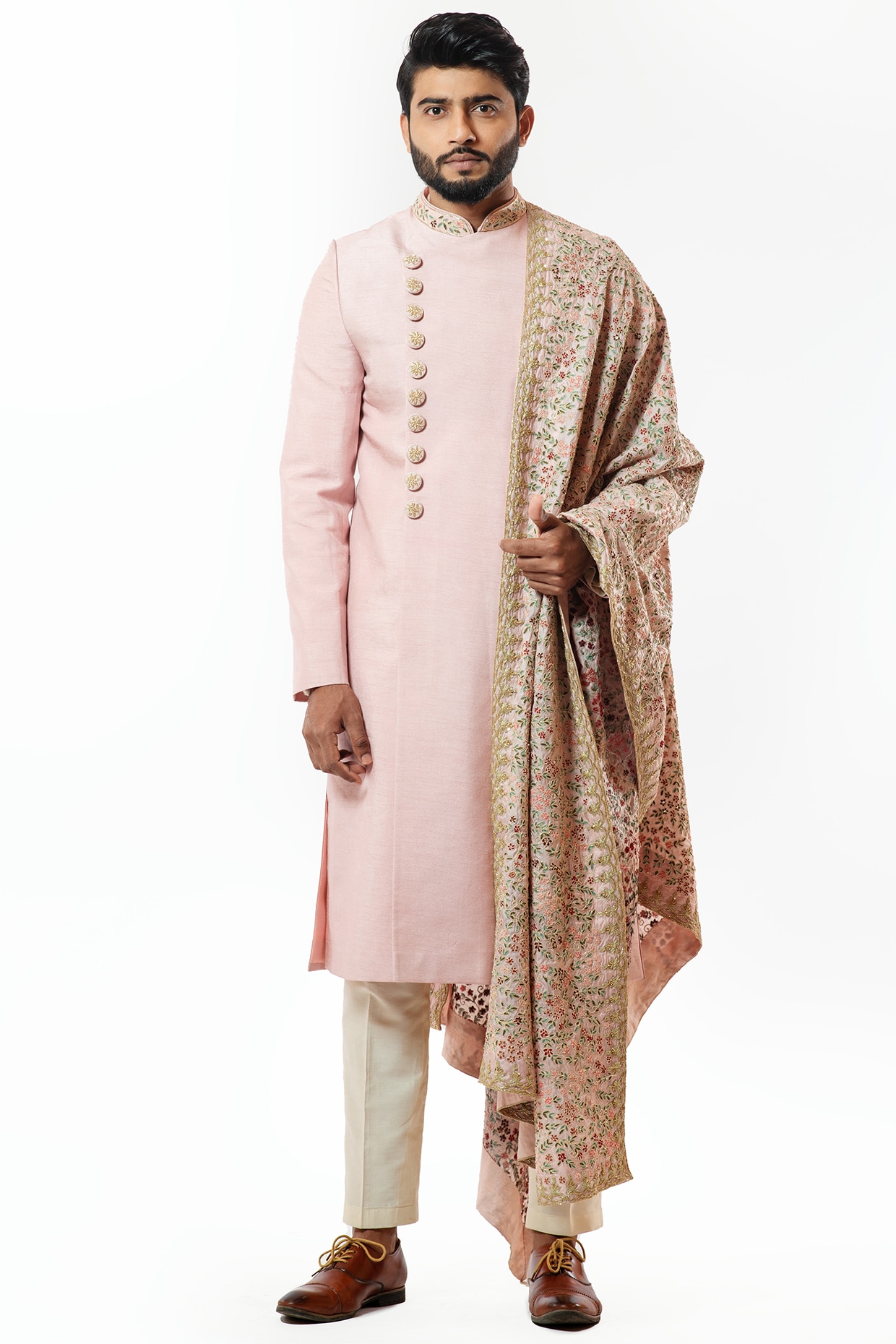 sherwani with pink lehenga