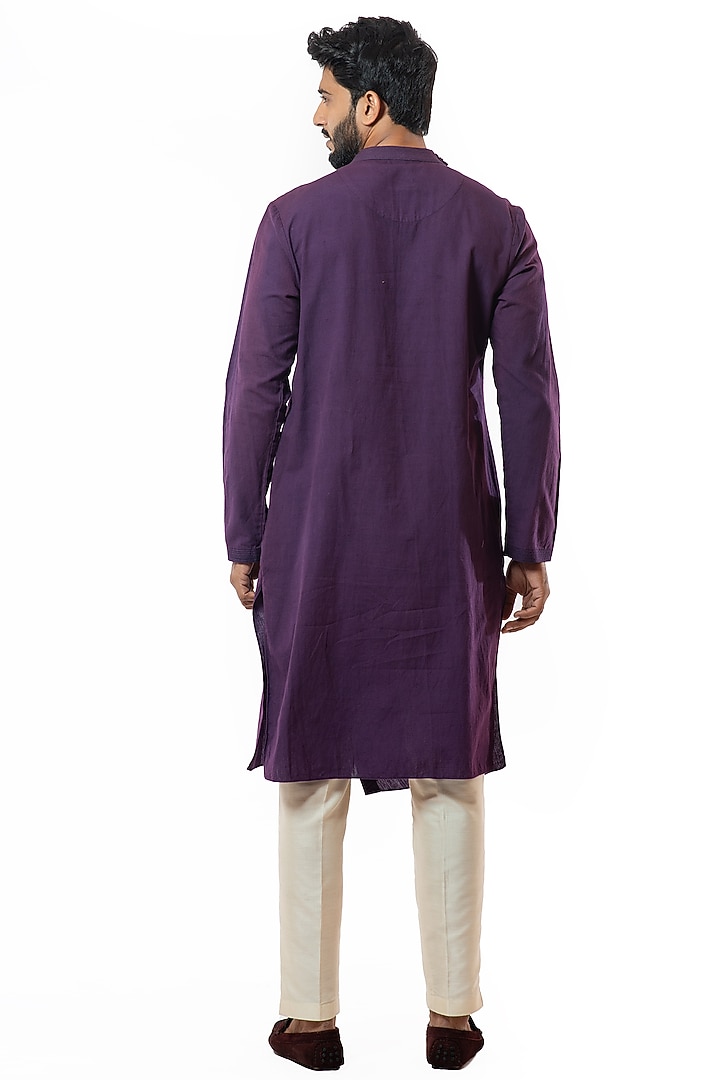 Plum Cotton Khadi Draped Kurta Set by Smriti By Anju Agarwal Men at Pernia's Pop Up Shop