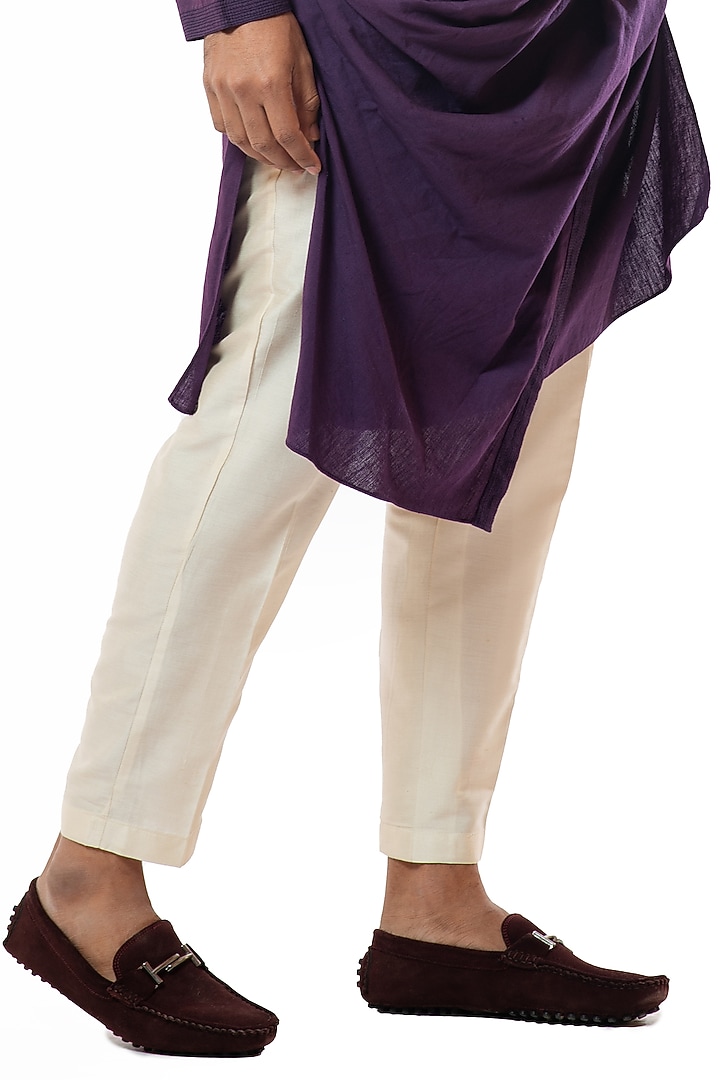 Plum Cotton Khadi Draped Kurta Set by Smriti By Anju Agarwal Men at Pernia's Pop Up Shop