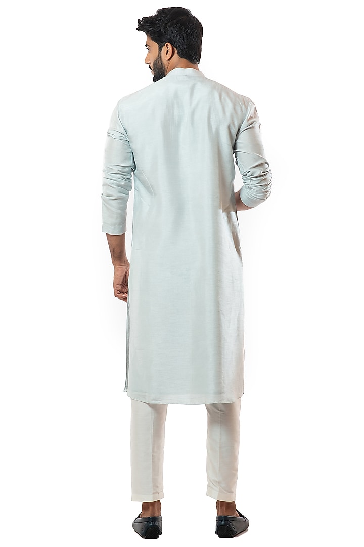 Ice Blue Bamberg Silk Kurta Set by Smriti By Anju Agarwal Men at Pernia's Pop Up Shop