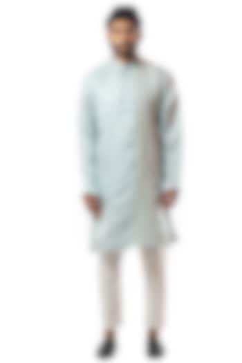 Ice Blue Hand Embroidered Kurta Set by Smriti By Anju Agarwal Men at Pernia's Pop Up Shop