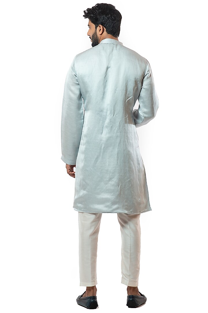 Ice Blue Hand Embroidered Kurta Set by Smriti By Anju Agarwal Men at Pernia's Pop Up Shop