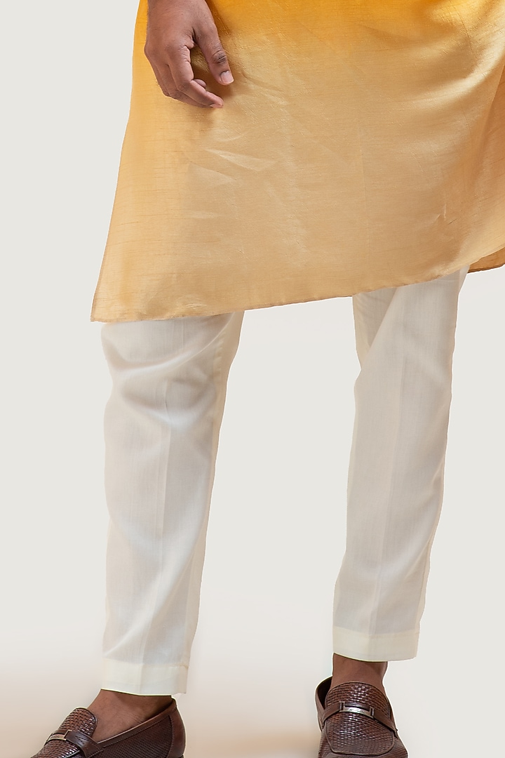 Yellow Ombre Bemberg Silk Embroidered Kurta Set by Smriti by Anju Agarwal Men at Pernia's Pop Up Shop