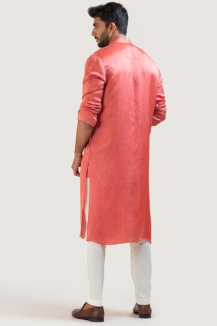 Rust Red Embroidered Kurta Set by Smriti by Anju Agarwal Men at Pernia's Pop Up Shop
