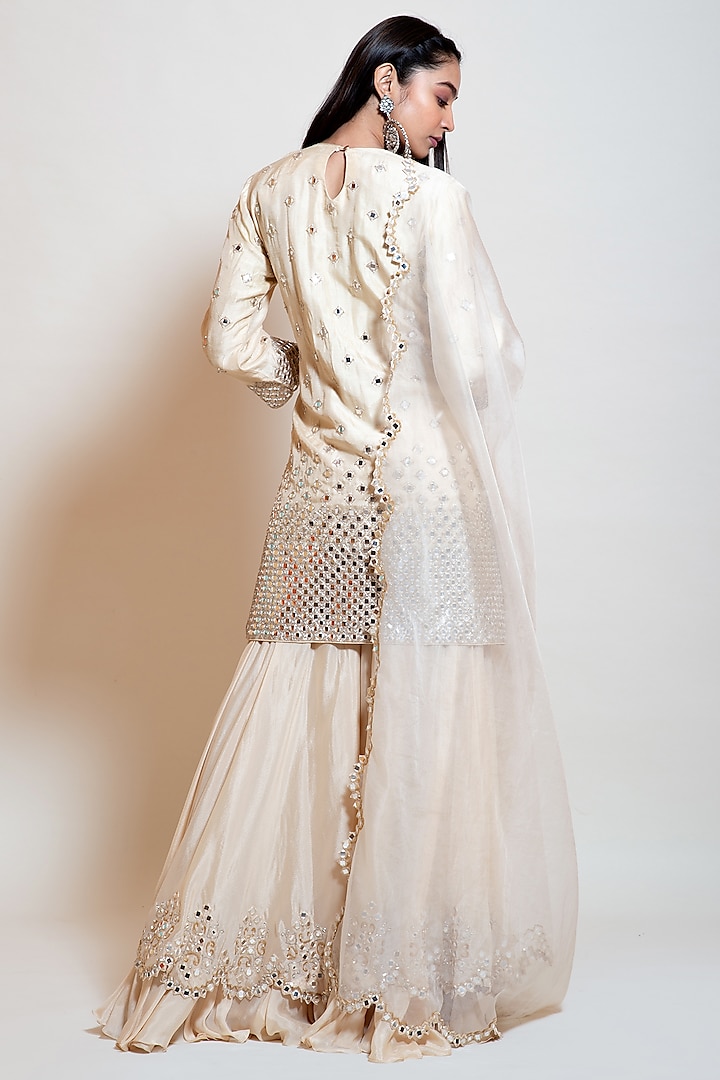 Ivory Silk Embellished Wedding Sharara Set by Smriti by Anju Agarwal at Pernia's Pop Up Shop