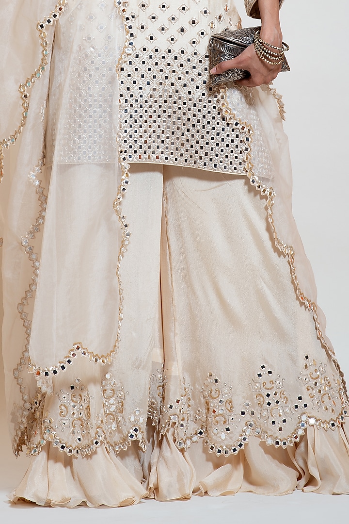 Ivory Silk Embellished Wedding Sharara Set by Smriti by Anju Agarwal at Pernia's Pop Up Shop
