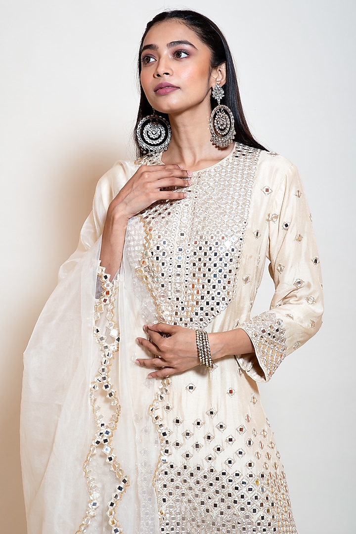 Ivory Silk Embellished Wedding Sharara Set by Smriti by Anju Agarwal at Pernia's Pop Up Shop