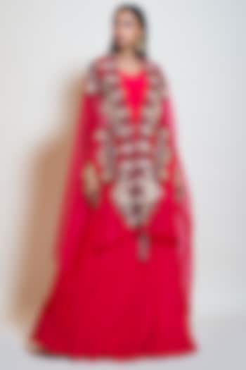 Fuschia Crepe Embroidered Jacket Wedding Lehenga Set by Smriti by Anju Agarwal at Pernia's Pop Up Shop