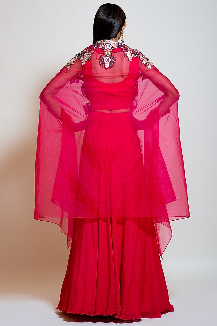 Fuschia Crepe Embroidered Jacket Wedding Lehenga Set by Smriti by Anju Agarwal at Pernia's Pop Up Shop