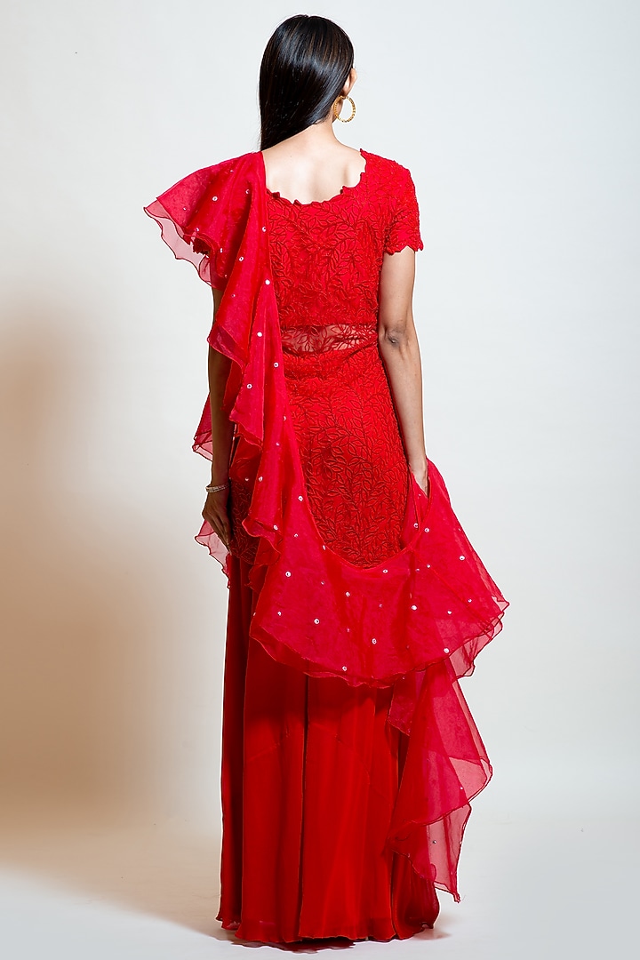 Cherry Red Georgette Wedding Sharara Set by Smriti by Anju Agarwal at Pernia's Pop Up Shop