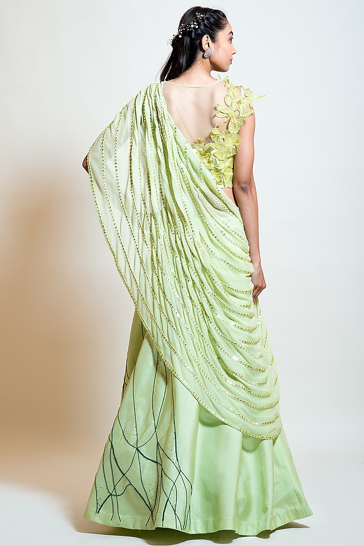 Lime Green Silk Embroidered Wedding Lehenga Set by Smriti by Anju Agarwal at Pernia's Pop Up Shop