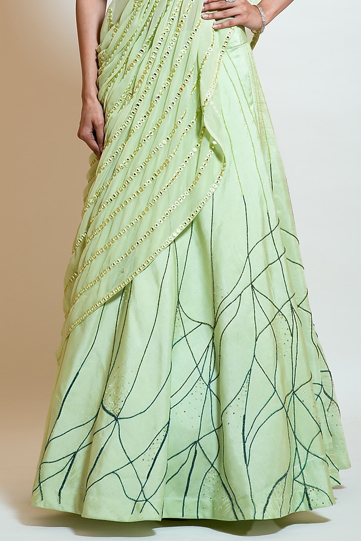 Lime Green Silk Embroidered Wedding Lehenga Set by Smriti by Anju Agarwal at Pernia's Pop Up Shop