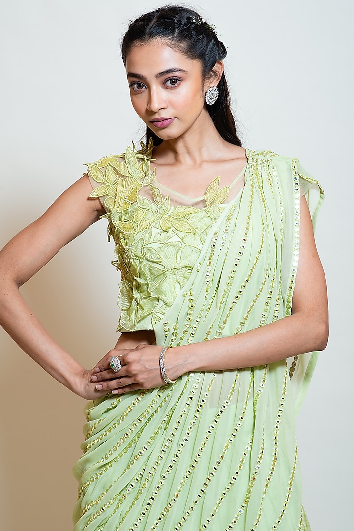 Lime Green Silk Embroidered Wedding Lehenga Set by Smriti by Anju Agarwal at Pernia's Pop Up Shop
