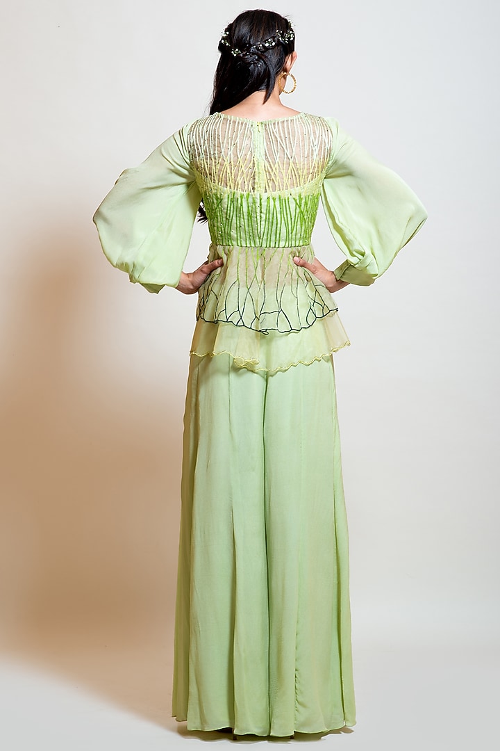 Lime Green Chinon Pant Set by Smriti by Anju Agarwal at Pernia's Pop Up Shop