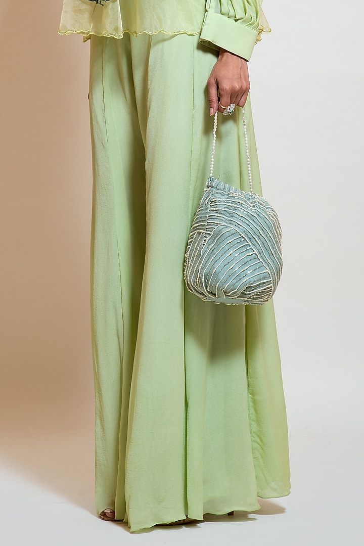 Lime Green Chinon Pant Set by Smriti by Anju Agarwal at Pernia's Pop Up Shop