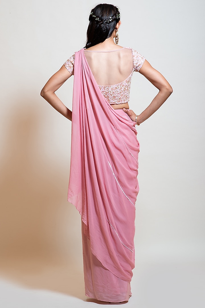 Blush Pink Crepe Silk Normal Drape Saree