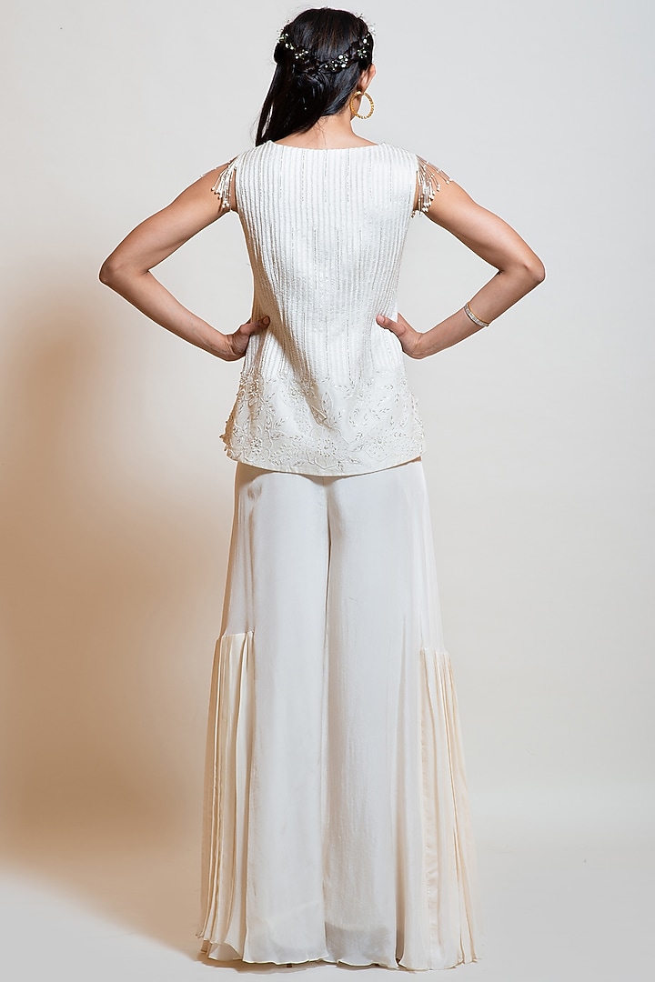 Pearl White Crepe Palazzo Pant Set by Smriti by Anju Agarwal at Pernia's Pop Up Shop