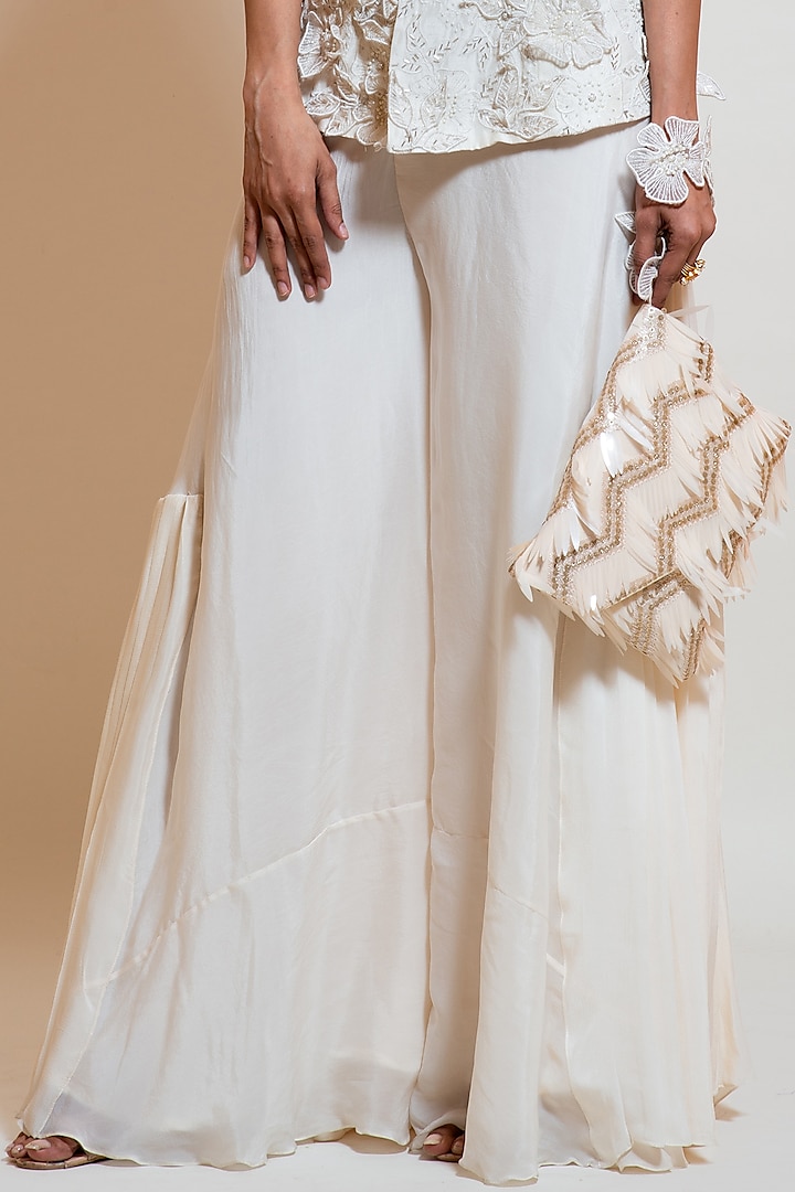 Pearl White Crepe Palazzo Pant Set by Smriti by Anju Agarwal at Pernia's Pop Up Shop