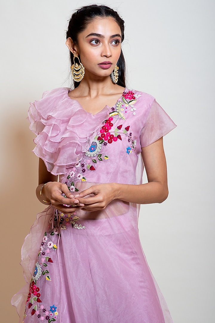 Lavender Organza Embroidered Jacket Set by Smriti by Anju Agarwal at Pernia's Pop Up Shop