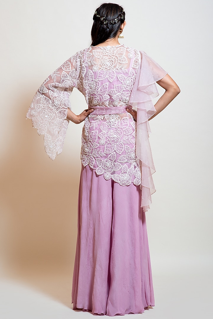 Lavender Organza Embroidered Jacket Set by Smriti by Anju Agarwal at Pernia's Pop Up Shop