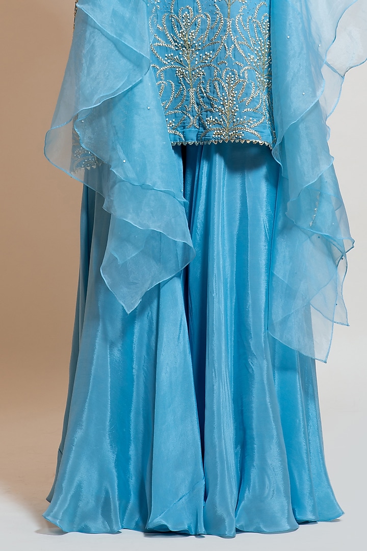 Light Blue Crepe Party Wear Sharara Set by Smriti by Anju Agarwal at Pernia's Pop Up Shop