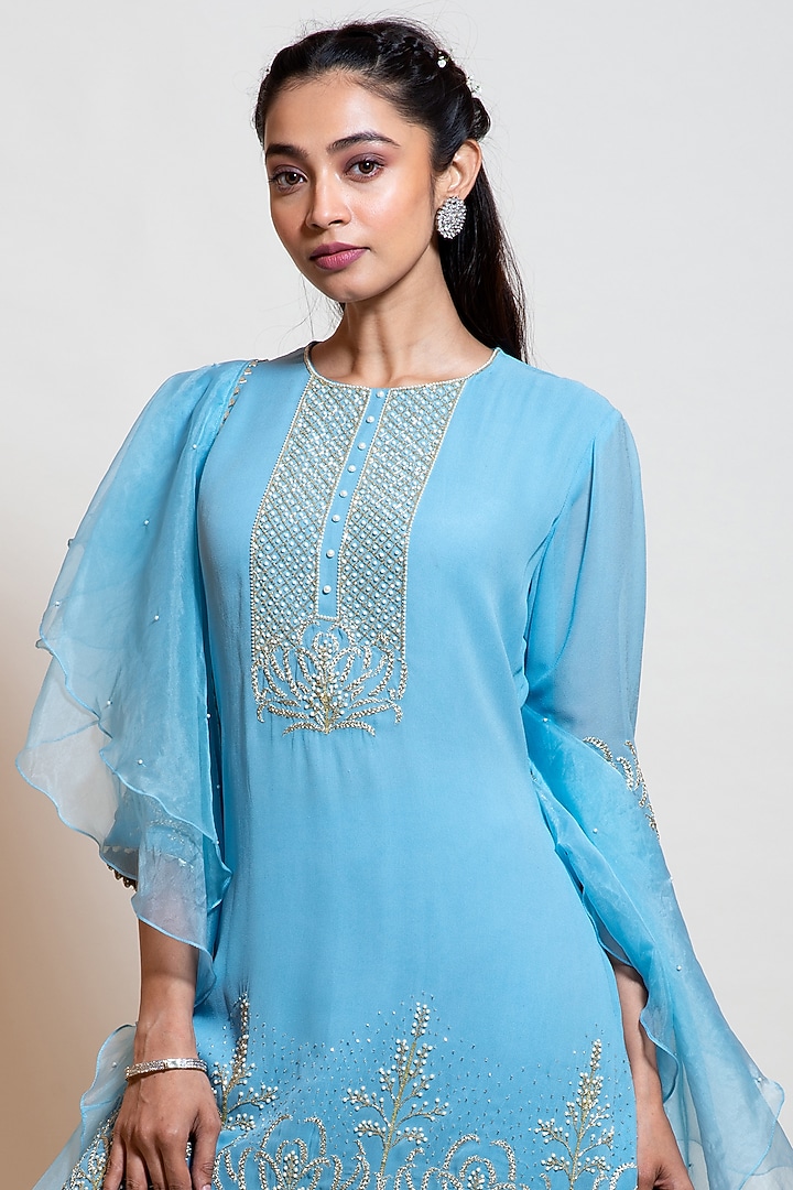 Light Blue Crepe Party Wear Sharara Set by Smriti by Anju Agarwal at Pernia's Pop Up Shop