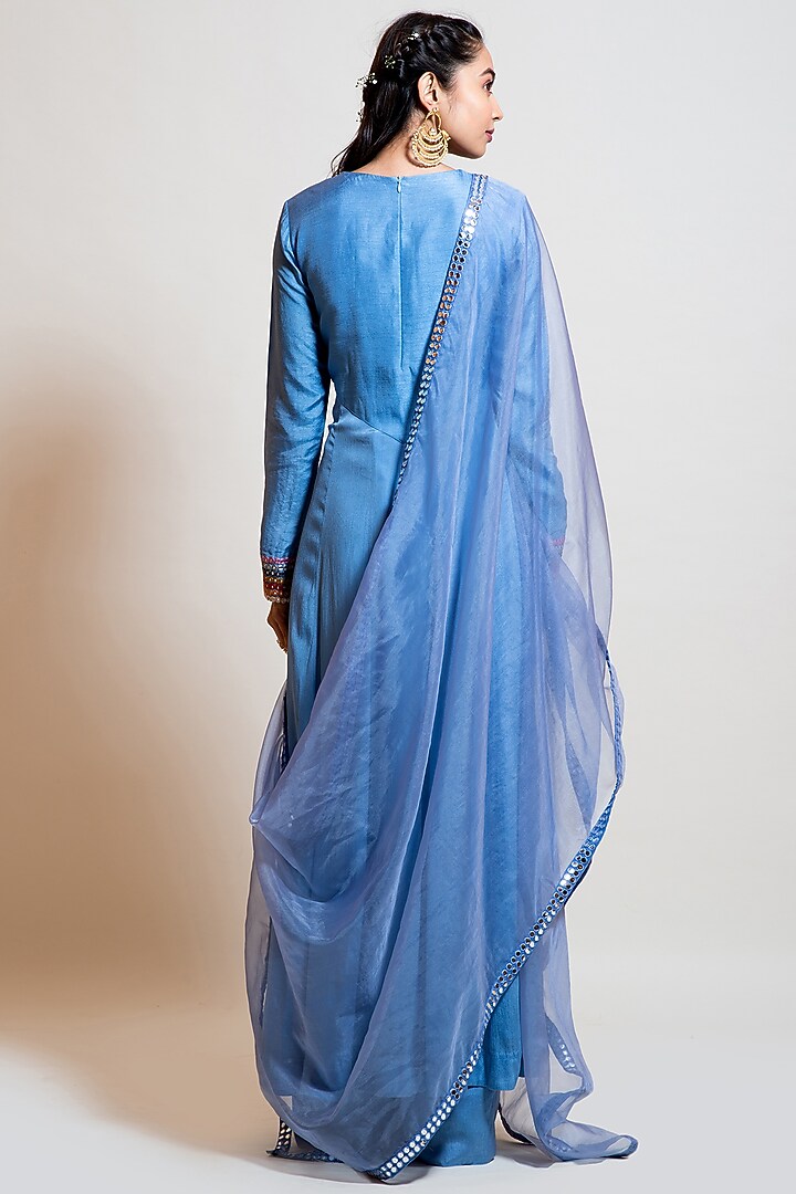 Greyish Blue Chinon Embellished Party Wear Anarkali Set by Smriti by Anju Agarwal at Pernia's Pop Up Shop
