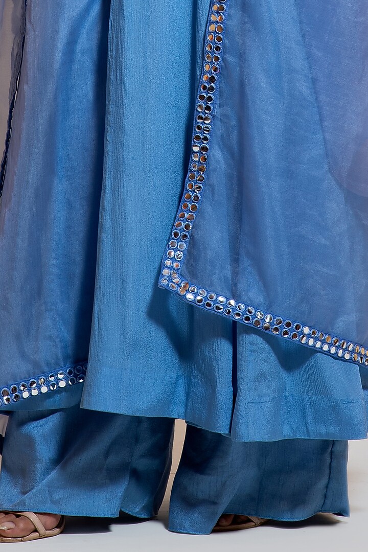 Greyish Blue Chinon Embellished Party Wear Anarkali Set by Smriti by Anju Agarwal at Pernia's Pop Up Shop